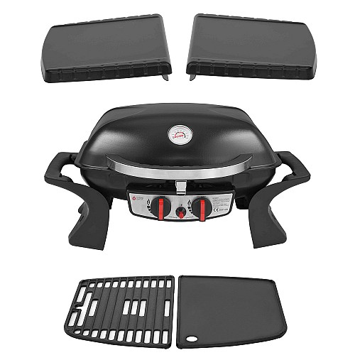 BBQ ΥΓΡΑΕΡΙΟΥ GS GRILL 2 MINI + ΣΧΑΡΑ-ΠΛΑΚΑ ΜΑΝΤΕΜΕΝΙΑ + ΠΛΑΪΝΑ ΡΑΦΙΑ ΜΕΤΑΛΛΙΚΑ