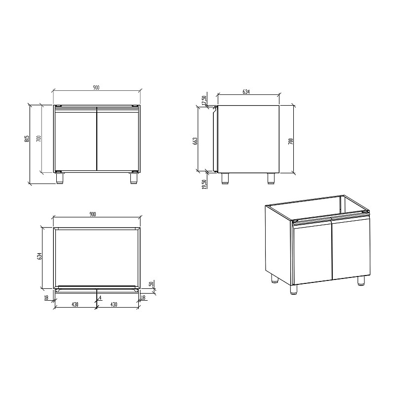 ΕΡΜΑΡΙΟ INOX ΜΕ 2 ΠΟΡΤΕΣ ΕΧ7-90-ΡΡ - χωρίς πάγκο